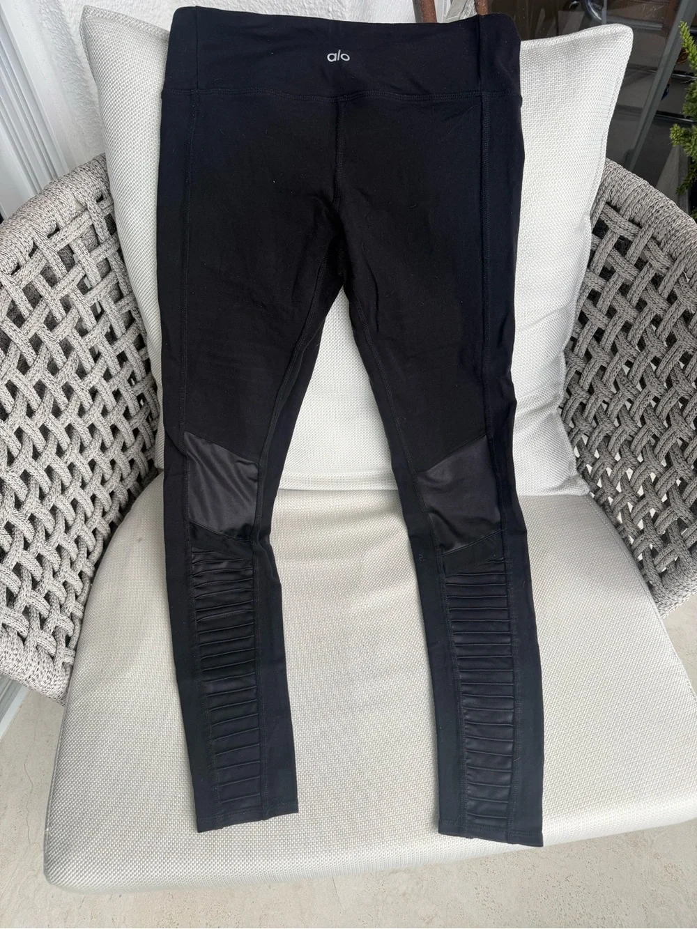 ALO Yoga Black High-Waist Moto-Panel Leggings